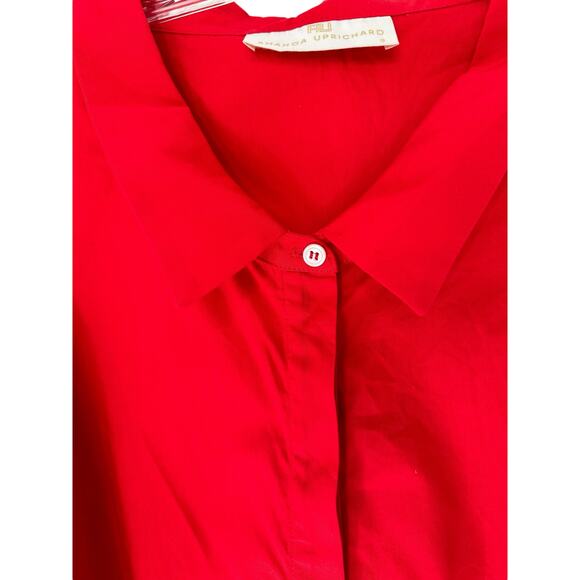 Amanda Uprichard Red Collared Cutot Shoulder Basic Button Up Blouse Size Small - Picture 6 of 13